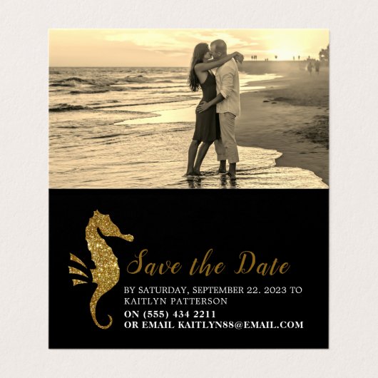 Gold Glitzer Seepferd, Foto Save the Date Karte (Innenseite Aufgefaltet)