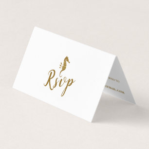 Gold-Glitzer-Seepferd mit Foto-RSVP-Karte Visitenkarten