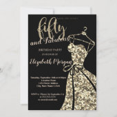 Gold Glitzer SequinsDress,Black50th Birthday Party Einladung (Vorderseite)