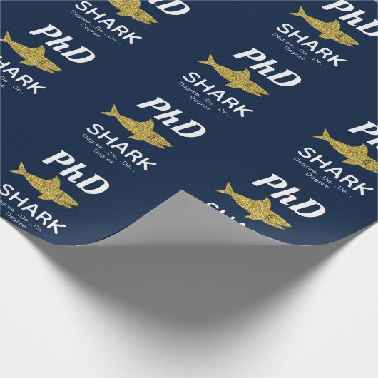 Gold Glitzer Shark Blue PhD Abschluss Geschenkpapier (Ecke)