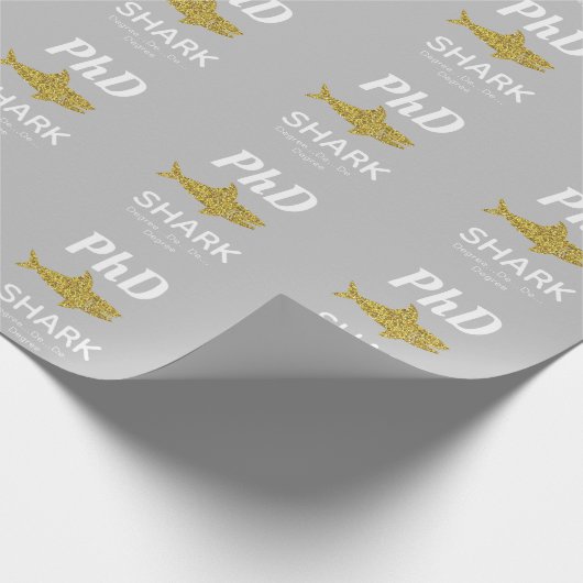 Gold Glitzer Shark Gray PhD Abschluss Geschenkpapier (Ecke)