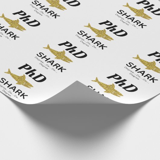 Gold Glitzer Shark PhD Abschluss Geschenkpapier (Ecke)