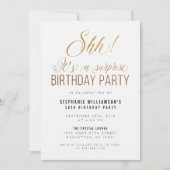 Gold Glitzer Shh! Es ist eine überraschende Geburt Einladung (Vorderseite)