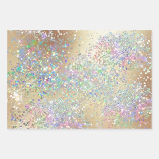 Gold Glitzer Shimmer holografisches Konfetti Party Geschenkpapier Set (Vorderseite)