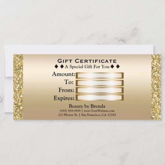 Gold Glitzer Shine Glam Monogram Gift Certificate (Rückseite)