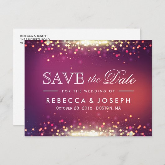 Gold Glitzer Shiny Sparkights Save the Date Ankündigungspostkarte (Vorne/Hinten)