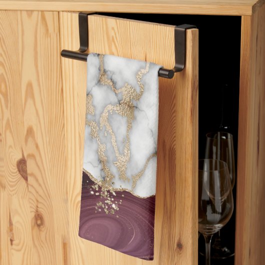 Gold Glitzer Shiny White Marble Burgundy Geschirrtuch (Drittel gefaltet)