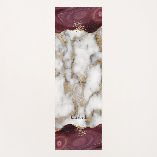 Gold Glitzer Shiny White Marble Burgundy Yogamatte (Vorderseite)