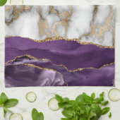 Gold Glitzer Shiny White Marble Violet Geschirrtuch (Gefaltet)