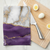 Gold Glitzer Shiny White Marble Violet Geschirrtuch (Viertel Falte)