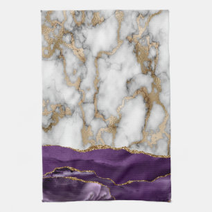 Gold Glitzer Shiny White Marble Violet Geschirrtuch