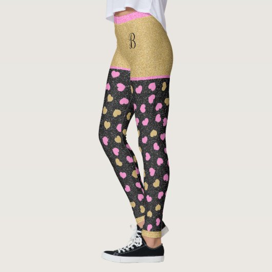 Gold Glitzer Shorts Rosa und Gold Hearts Monogramm Leggings (Links)