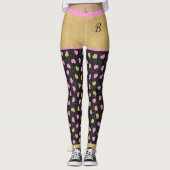 Gold Glitzer Shorts Rosa und Gold Hearts Monogramm Leggings (Vorderseite)