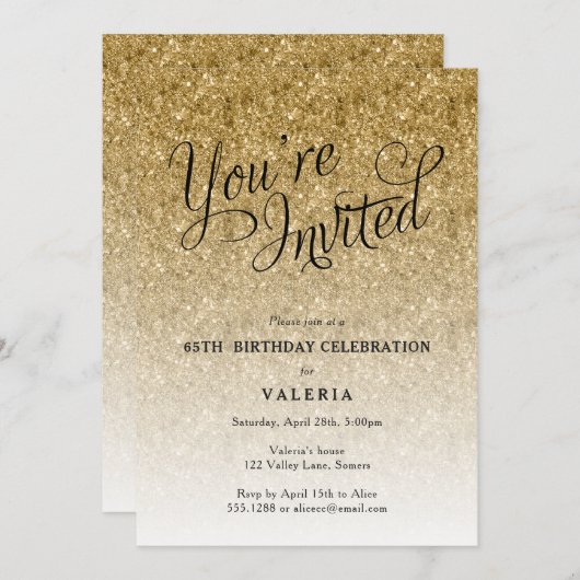 Gold Glitzer Sie sind eingeladen Party Einladung (Vorne/Hinten)