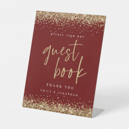 Gold Glitzer Sign Gästebuch Burgundy Wedding Sockelschild