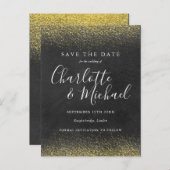 Gold Glitzer Signature Save the Date Card Ankündigungspostkarte (Vorne/Hinten)