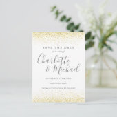 Gold Glitzer Signature Wedding Save the Date Card Postkarte (Stehend Vorderseite)