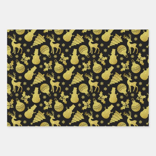 Gold Glitzer Silhouette Snowflakes Geschenkpapier Set (Vorderseite 3)