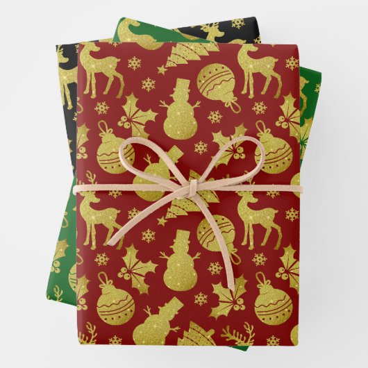 Gold Glitzer Silhouette Snowflakes Geschenkpapier Set (Beispiel)