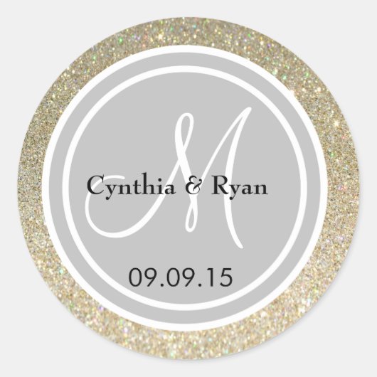 Gold Glitzer & Silver Wedding Monogram Siegel Runder Aufkleber (Vorderseite)