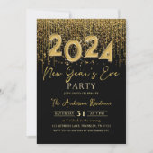 Gold Glitzer Silvester Party 2024 Einladung (Vorderseite)