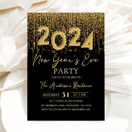 Gold Glitzer Silvester Party 2024 Einladung
