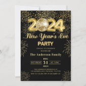 Gold Glitzer Silvester Party 2024 Einladung (Vorderseite)
