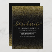 Gold Glitzer Silvester Party Einladung (Vorne/Hinten)