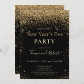 Gold Glitzer Silvester Party Einladung (Vorne/Hinten)