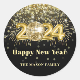 Gold Glitzer Silvester Party Runder Aufkleber