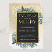 Gold Glitzer Snow Eat Drink Be Merry Feier Einladung (Vorne/Hinten)