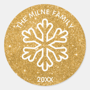Gold Glitzer Snowflake - Circle Sticker Date