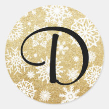 Gold Glitzer Snowflake Monogram Holiday Sticker