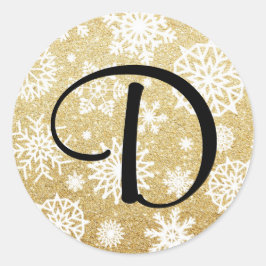 Gold Glitzer Snowflake Monogram Holiday Sticker