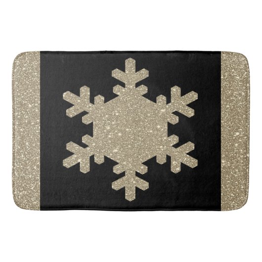 Gold Glitzer Snowflake Patterns Black Stilvoll Nie Badematte (Vorderseite)
