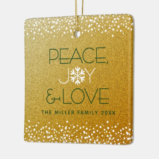 Gold Glitzer Snowflake Peace Joy Liebe Individuell Keramikornament (Links)