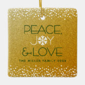 Gold Glitzer Snowflake Peace Joy Liebe Individuell Keramikornament (Vorderseite)