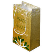 Gold Glitzer Snowflake Peace Joy Liebe Typografie Kleine Geschenktüte (Rückseite Schrägansicht)