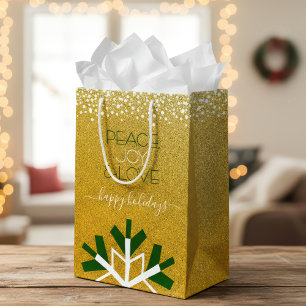 Gold Glitzer Snowflake Peace Joy Liebe Typografie Mittlere Geschenktüte