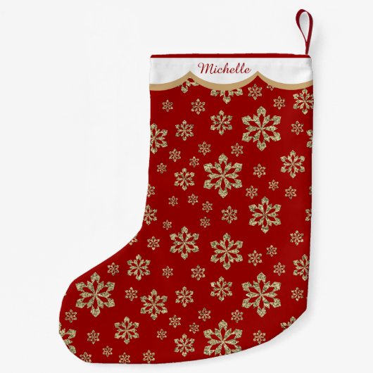 Gold Glitzer Snowflake Personalisiert Kleiner Weihnachtsstrumpf (Rückseite)