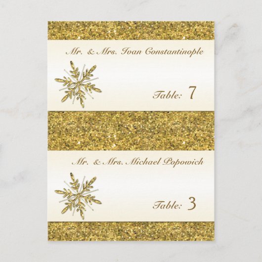 Gold Glitzer Snowflake Pre-Print Placecards Postkarte (Vorderseite)