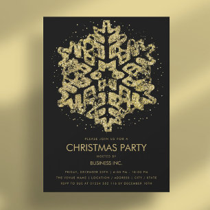 Gold Glitzer Snowflake Weihnachts Party Black Einladung