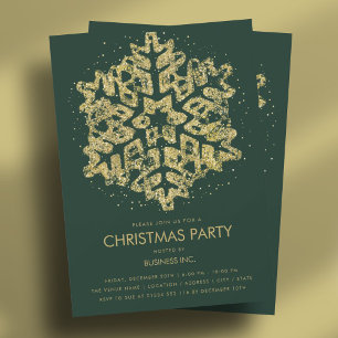 Gold Glitzer Snowflake Weihnachts-Party Grün Einladung
