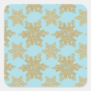 Gold Glitzer Snowflakes auf Blue Square Sticker