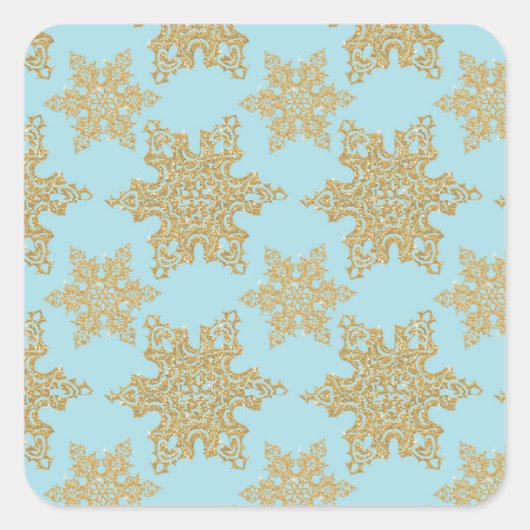 Gold Glitzer Snowflakes auf Blue Square Sticker (Vorderseite)
