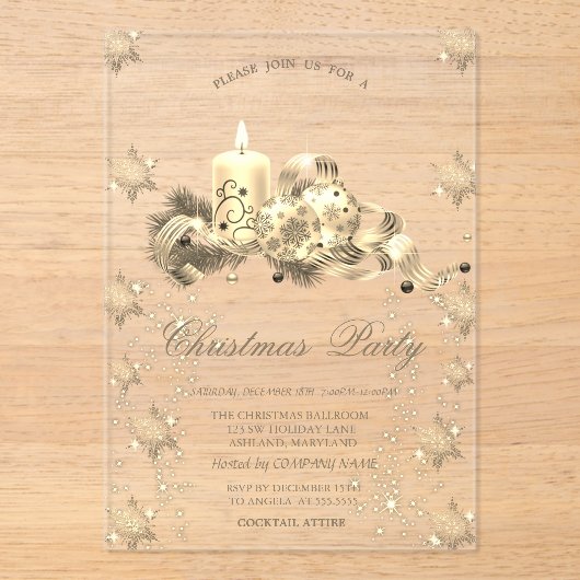 Gold Glitzer Snowflakes Candle Balls Weihnachten Acryleinladungen (Vorderseite)