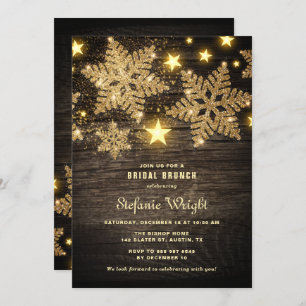 Gold Glitzer Snowflakes Rustikal Bridal Brunch Einladung
