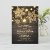 Gold Glitzer Snowflakes Rustikale Engagement Parte Einladung (Stehend Vorderseite)