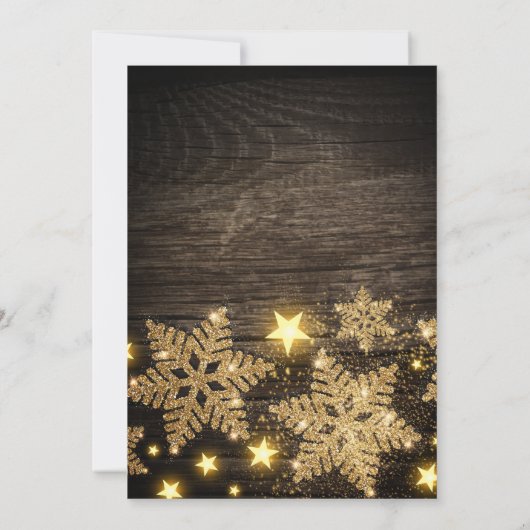 Gold Glitzer Snowflakes Rustikale Engagement Parte Einladung (Rückseite)