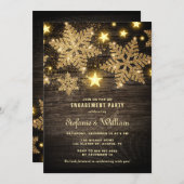 Gold Glitzer Snowflakes Rustikale Engagement Parte Einladung (Vorne/Hinten)